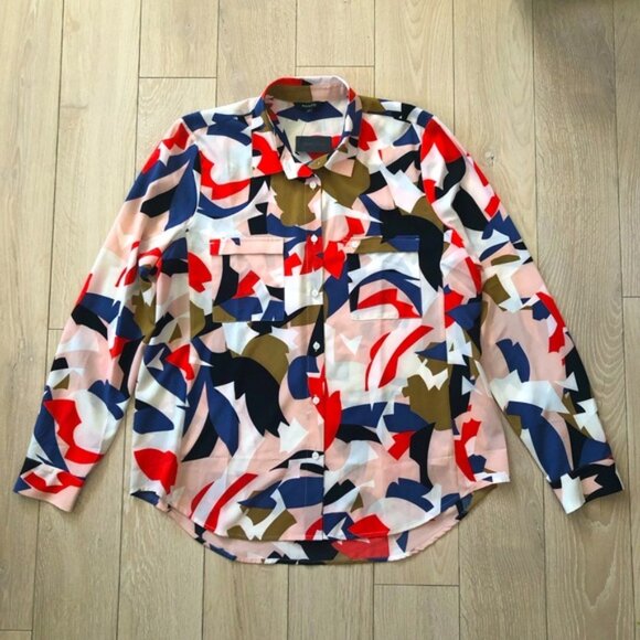 NWT RW&CO. Abstract Print Chiffon Button Up Shirt Size L - Picture 1 of 13